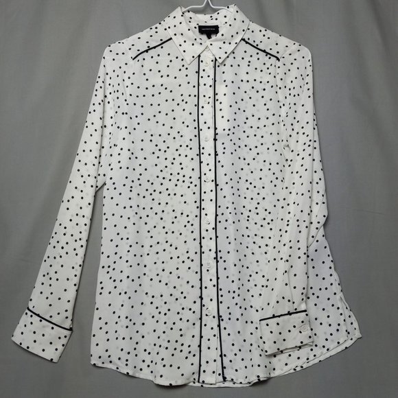 Who What Wear White Sheer Black Polka dot Blouse Button Up NWT XS Long Sleeve - Picture 2 of 16